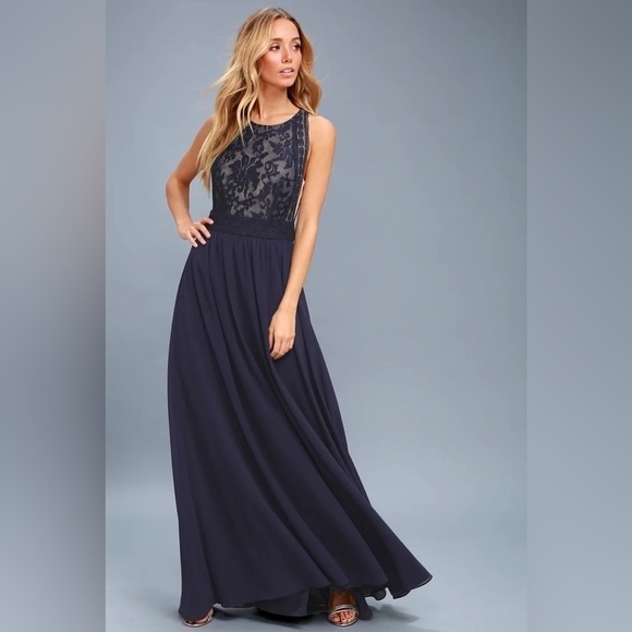 Lulu's Navy Lace Maxi Dress - Picture 12 of 12